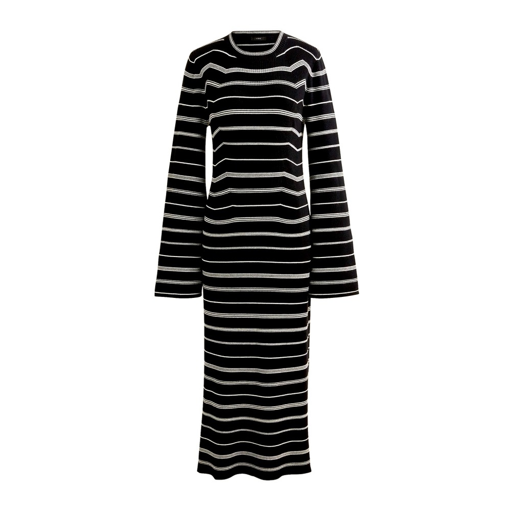 NWT $128 J. Crew Knit Ribbed Sweater-Dress Mixed Stripe Black White Sz Large
